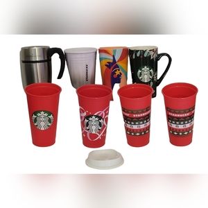 Lot of starbucks mugs,cups